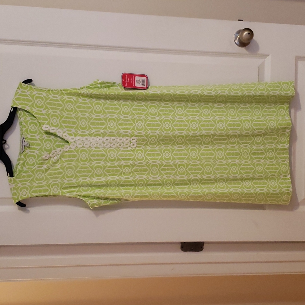 Large lime green and white dress